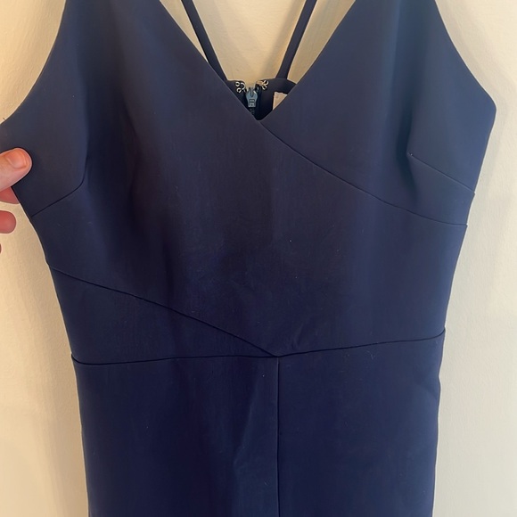 LIKELY Navy Blue Brooklyn Cocktail Midi Dress Front Slit- 2 - Picture 7 of 8